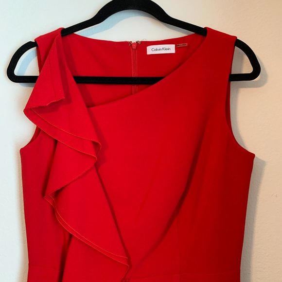 Calvin Klein Red Ruffle Sheath Dress - Picture 3 of 5